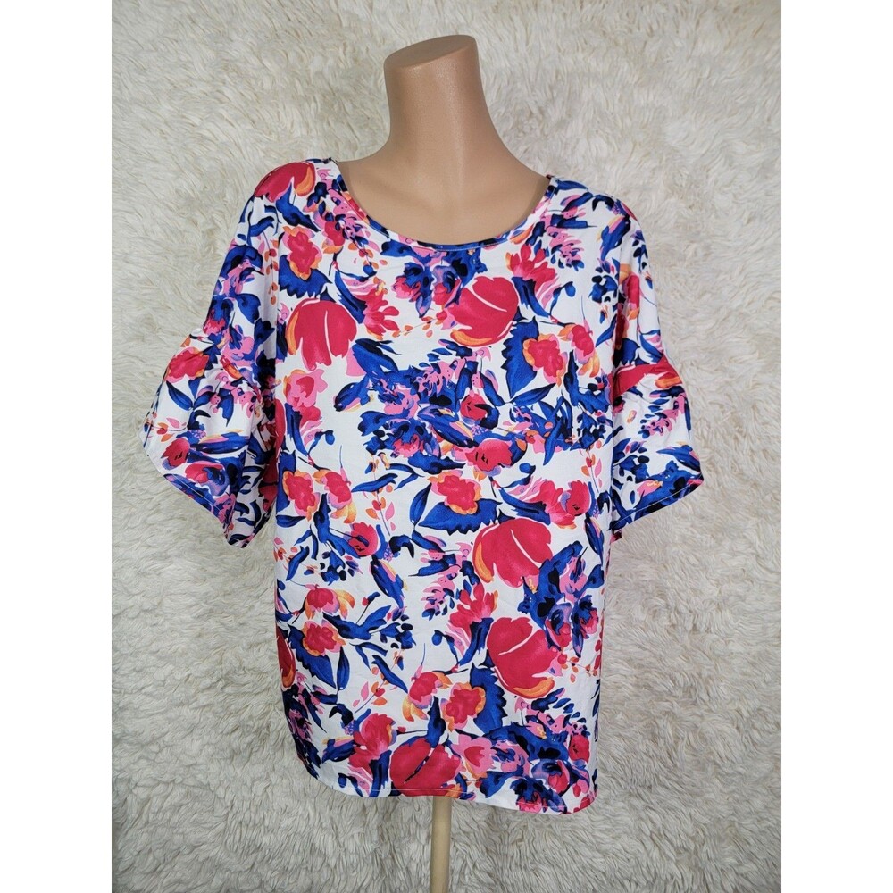GOMORN Blouse Women’s Size Large Flutter Sleeves Multicolor Floral Top G